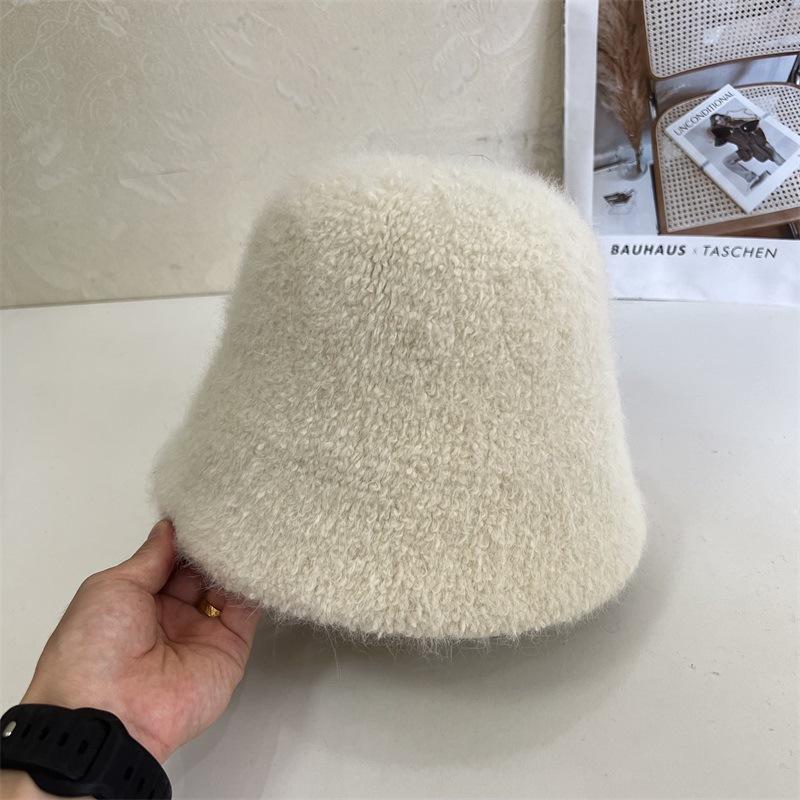 Autumn and winter new rabbit fur knitted bucket hat women's fashion literary warmth straight fisherman hat