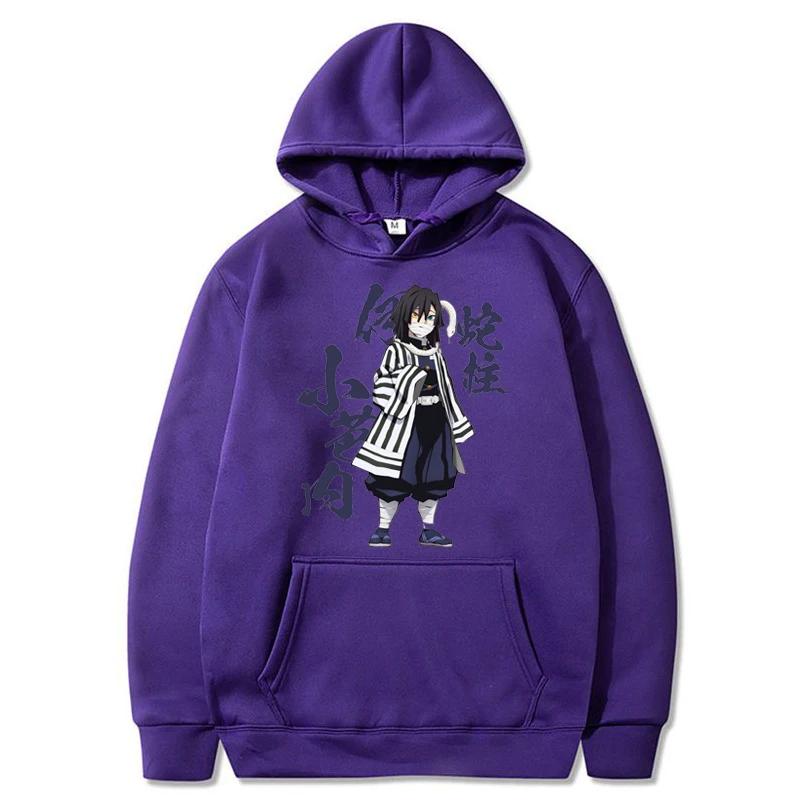 

Повседневный крутой аниме-свитшот для мужчин и женщин Demon Slayer Iguro Obanai Plus Size Hoodie Harajuku Unisex Graphic Printed Hooded XXXL