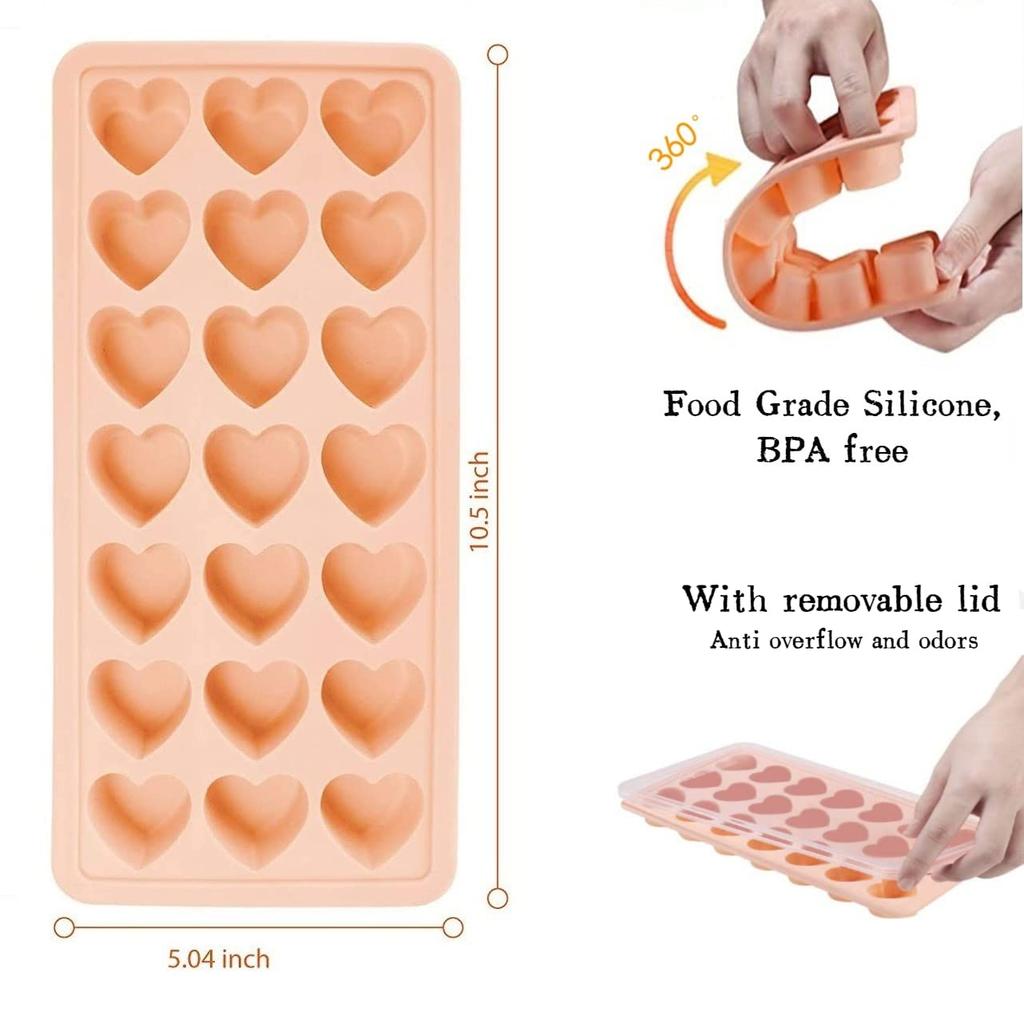 Heart-Shaped Silicone Ice Cube Tray with Lid - 1 Pack 24 Holes BPA-Free Heart Ice Mold Dishwasher Safe Flexible Freezer Tray for Cocktails Party Drin