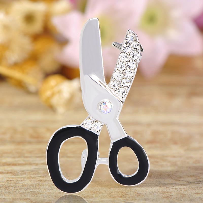 

Модные маленькие кристаллы, брошь-ножницы, шляпы, булавки для воротника Joias Ouro, черная эмалированная металлическая брошь, дизайн, зажим для одежды серебряный
