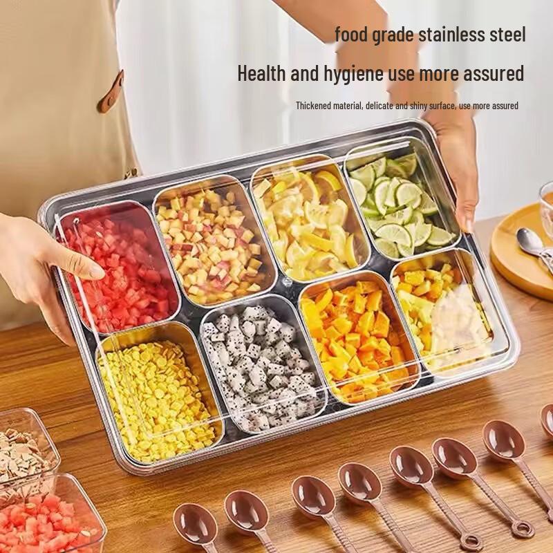 OLOEY 8-Compartment Ice Powder Topping Organizer Box with Spoon