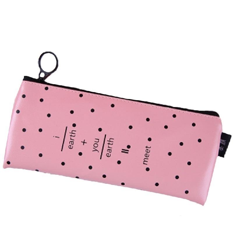 

New Product Simple Fashion Leather Pencil Case Personalized Student Creative Zipper Stationery Bag Solid Color Back To School dot-pink