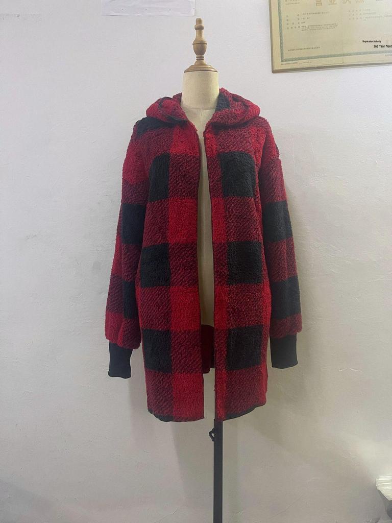 Women's Stylish Plaid Hooded Knitwear Top - Long Sleeve Elegant Autumn Sweater