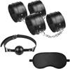 Sexyhot Leg SM 4 Piece Set for Eye Eliminate SM Black Handcuffs, Shackles, Gag, Ball, Blindfold, Goods, Restraints, Women, Men, Shackles, Gag, Mask,