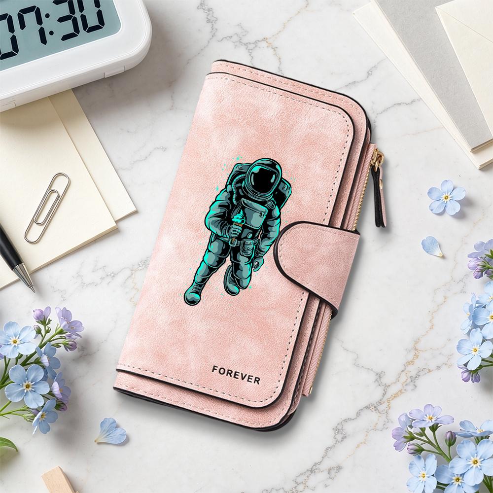 Fashion Astronaut Print Long Wallet Portable Card Holder Purse for Daily Use