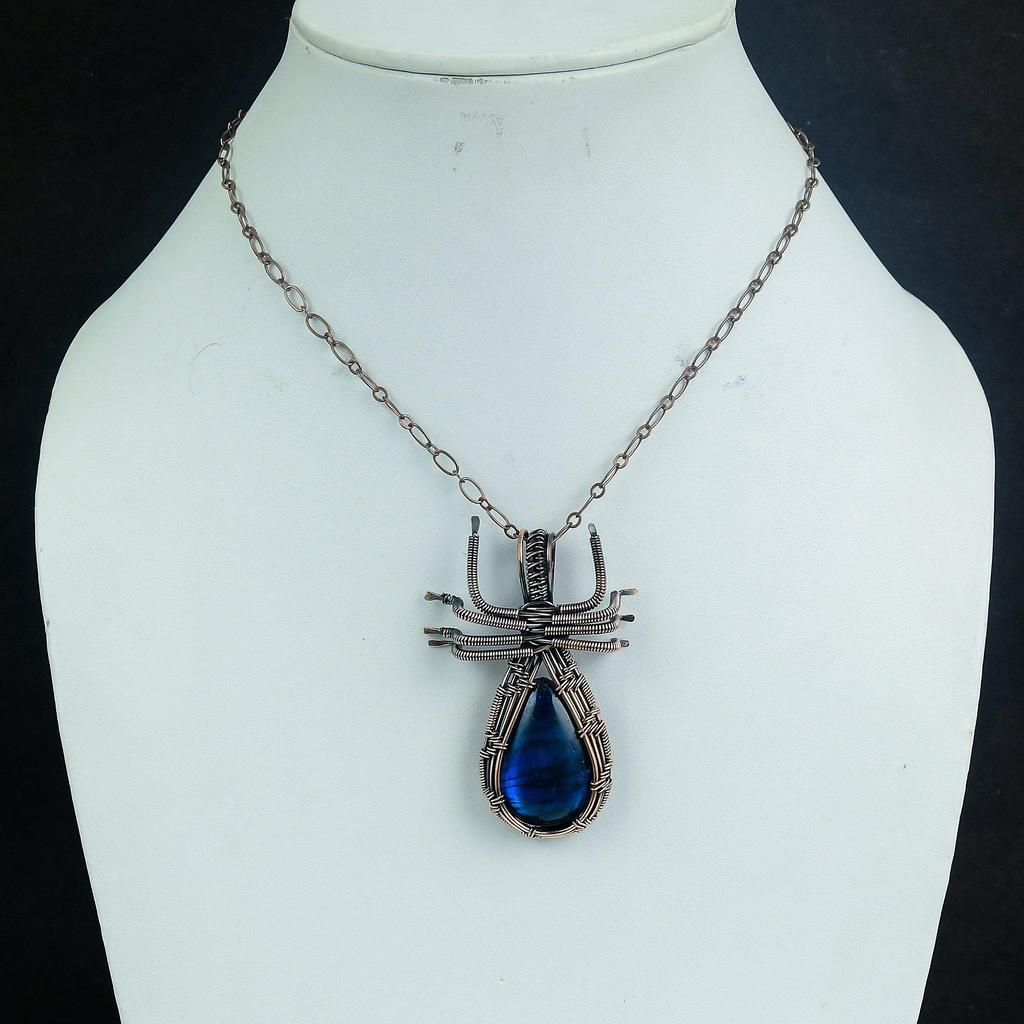 Blue Flash Labradorite Handmade Pendant, Natural Gemstone Jewelry, 999 Copper Wire Wrapped Pendant Jewelry, For Gift