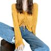 Women's Hollowed Out Thin Top Summer Drawstring V-neck Sun Resistant Long Sleeved Knitted Sweater for Women