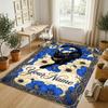 Cat Theme Crystal Velvet Rug Personalized Custom Name Text Soft Floor Mat Home Decor