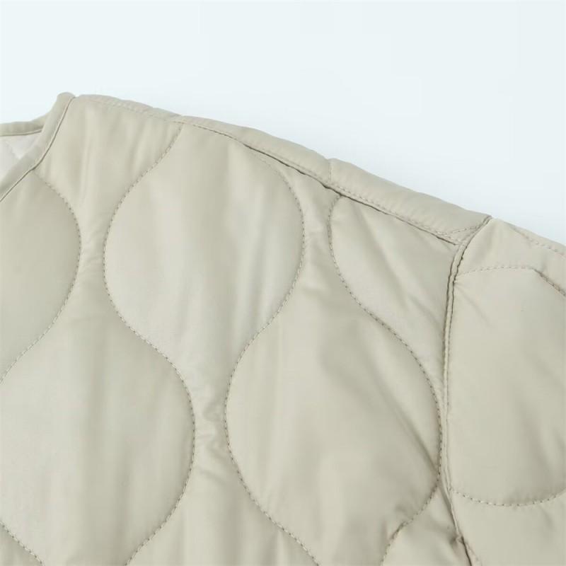Womens Winter Warm Cotton Padded Jacket Loose Fit Round Neck Zipper Front With Large Pockets