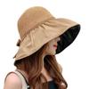 Large brim fisherman hat with bow knitted top hollow breathable sun hat vinyl sun protection UV hat