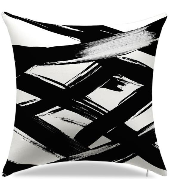 Home Decor Abstract Black And White Brushstroke Pillows Pattern Cushion Cover Suitable For Sofa Bedroom Car Pillow Cover