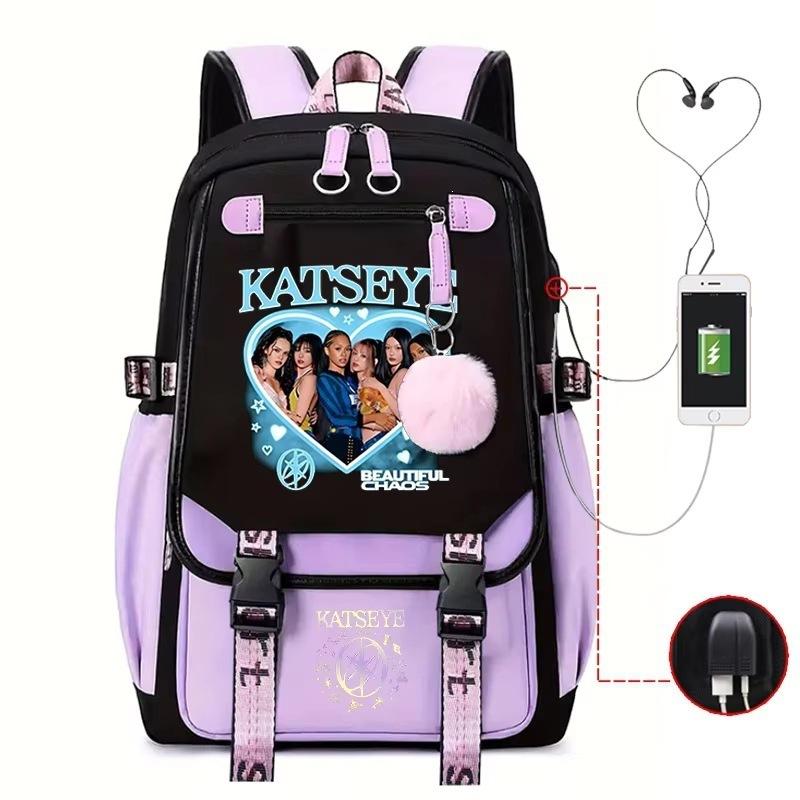 2026 New Katseye Kpop Print Backpack Teen Students Casual Daypack Lightweight Large-Capacity Travel Bookbag