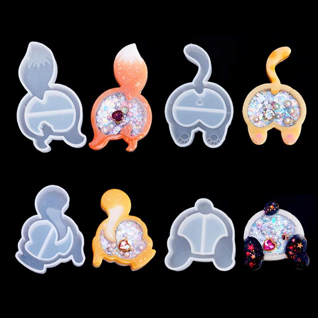 DIYBravo Silicone Set of Butt Epoxy UV DIY Cutting Mold Molds, Quicksand, 8, Shaker, Shape, Animal, Cat, Dog, Panda, Squirrel, Bear, Rabbit, Duck,