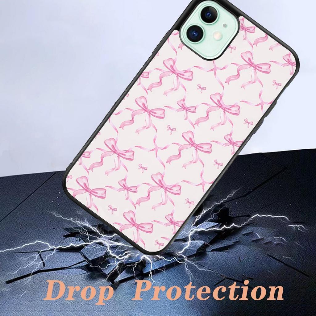 Aesthetic Pink Ribbons Bow Tie Pattern Case Compatible with iPhone 11,Pink Bows Phone Case,Custom Bow Protective Cases with Soft TPU Material for