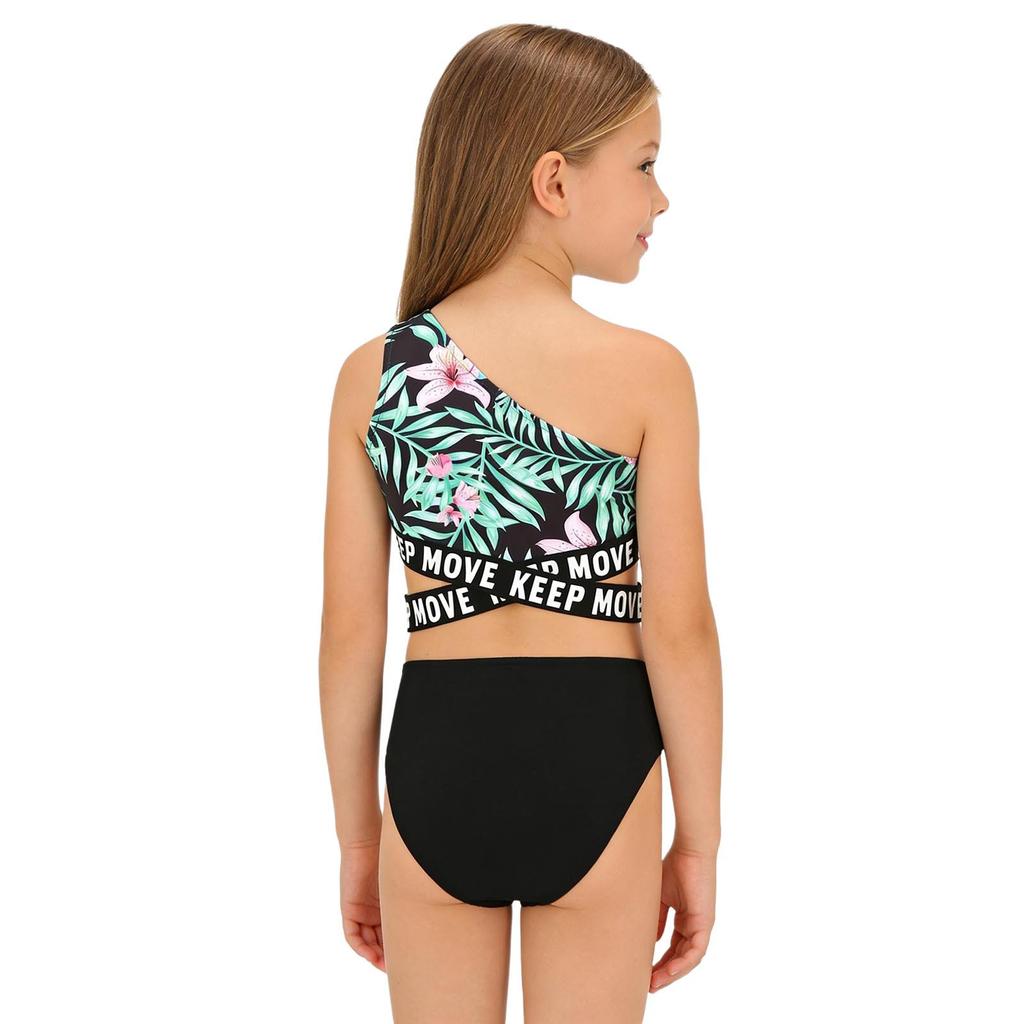 2 Stück Kinder Mädchen Badeanzug Bedruckte Crop Tops und Slips Set Strand Schwimmen Badeanzug