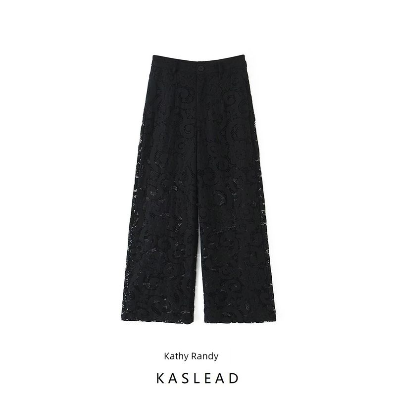 Kaslead New Women clothes Western Style Fashion Simple and Versatile Straight Lace Trousers