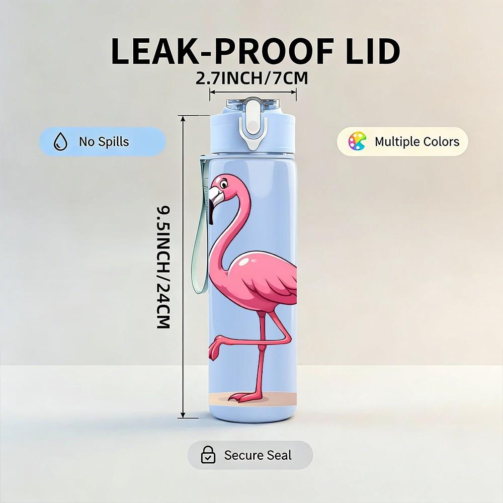 1PC Pink Flamingo Bird 750ml Color Plastic Sports Water Bottle Leakproof Flip Straw Lid Suitable for Sports Office Home Use