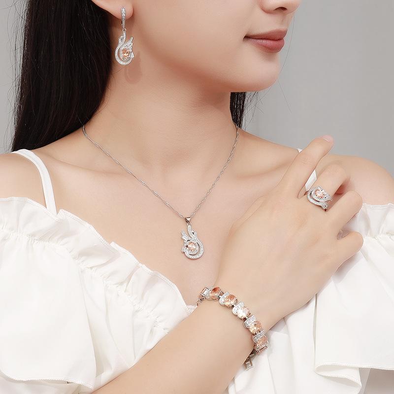 Blue Jewelry with Gem Set Pendant Earrings Necklace and Ring Lady Set