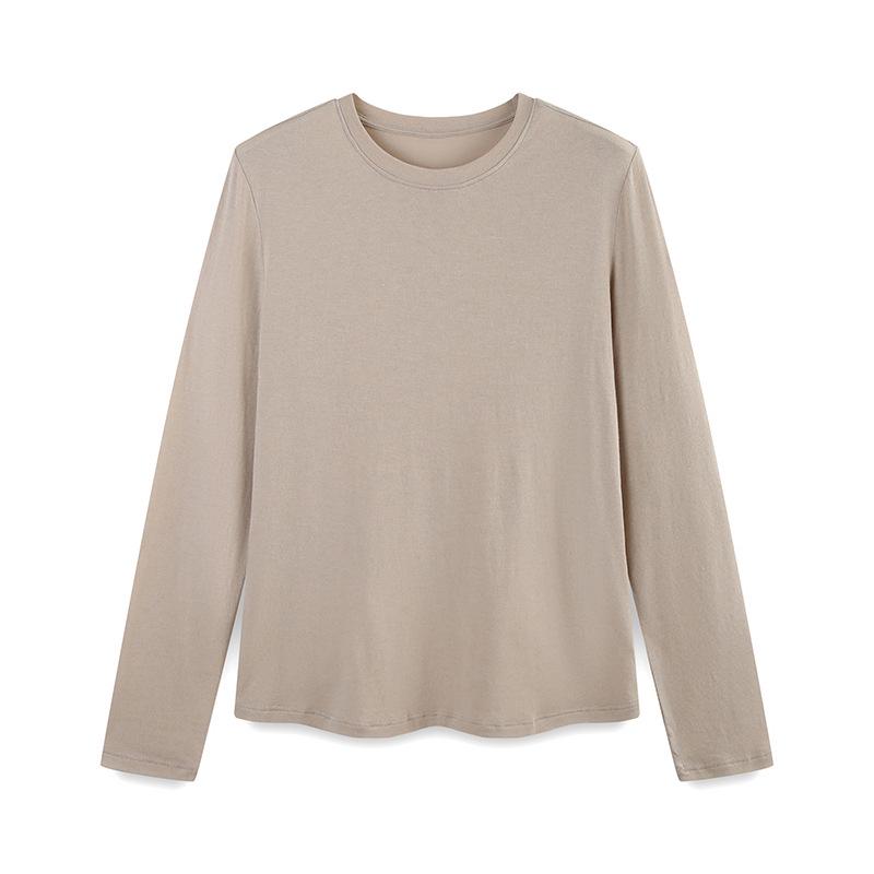 New Autumn/Winter Modal Wool Crew Neck Base Layer Top - White Long Sleeve Shirt