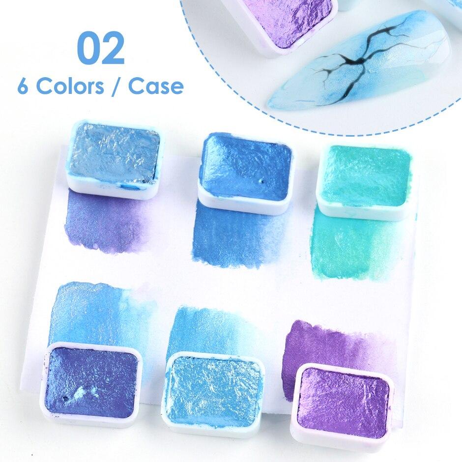 

6 цветов/набор, мерцающий металлик, пигмент для дизайна ногтей, акварель, твердые краски, набор, декор для дизайна ногтей