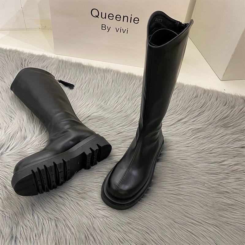 Long boots women's autumn and winter new versatile high boots rear zipper thin boots but knee mid boots