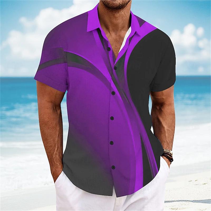 Men's Summer Color-Blocked Short-Sleeve Shirt, Stylish Design, Outdoor Casual Vacation Men's Shirt, Comfortable and Soft Fabric