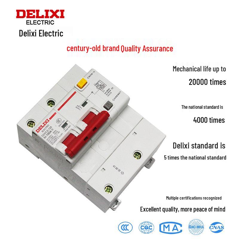 Delixi DZ47LE-125 2P Circuit Breaker with Leakage Protection for High Power Household Use