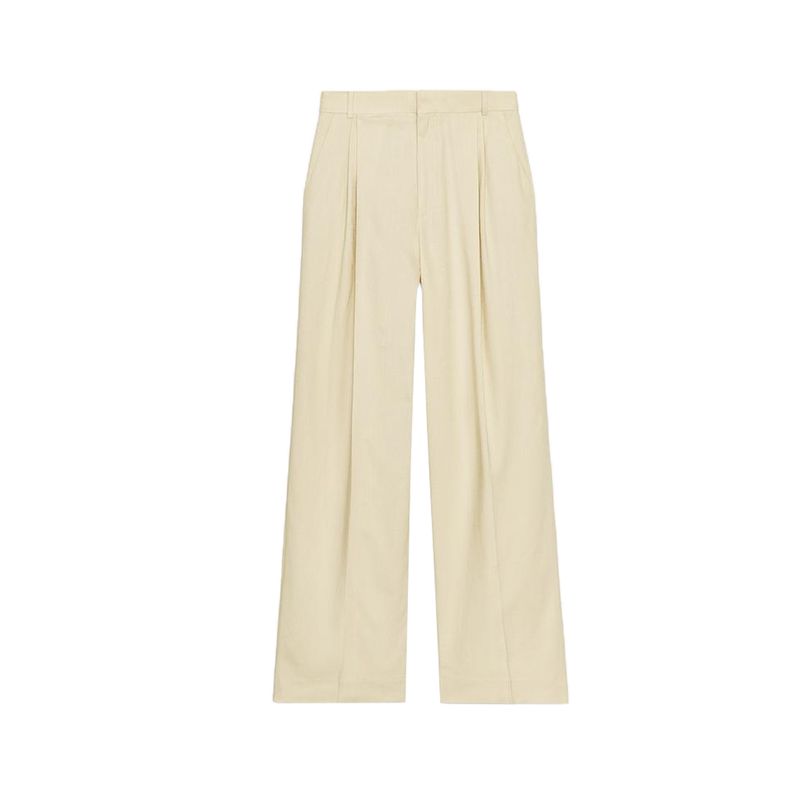 

Viscose Blended Loose Double Breasted Lapel Vest 8067751 Loose Mid Waist Loose Pleated Pants 8108751 Pale yellow pants XS