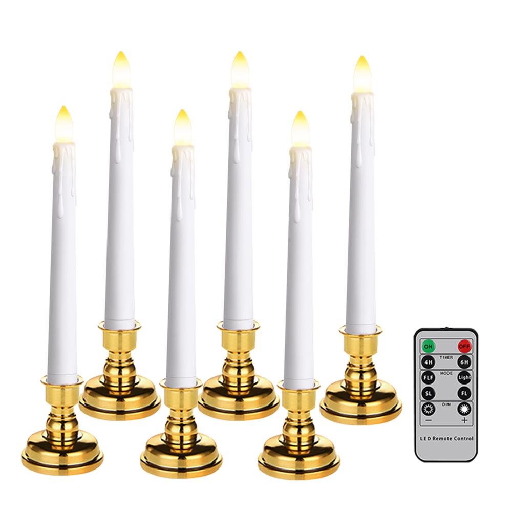 LED Kerze mit zeitgesteuerter Fernbedienung und Kerzenständer, flammende, flackernde Fensterkerze, Weihnachtsdeko, Kerzenlampe