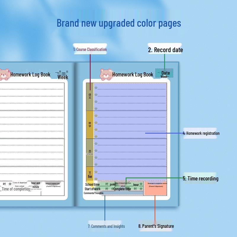Elementary Homework Notebook for Grades 1-5: Cute Design for Girls