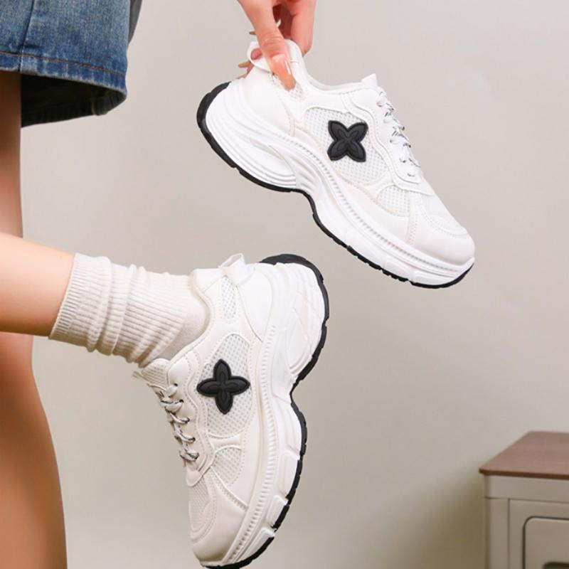 New Spring/autumn Mesh Breathable Sports Walking Shoes with Cross Straps Fashionable Non-slip Women's Casual Vulcanized Shoes