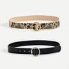New Women's Round Buckle Snake Pattern Versatile Basic Belt PU Imitation Leather Women's Belt