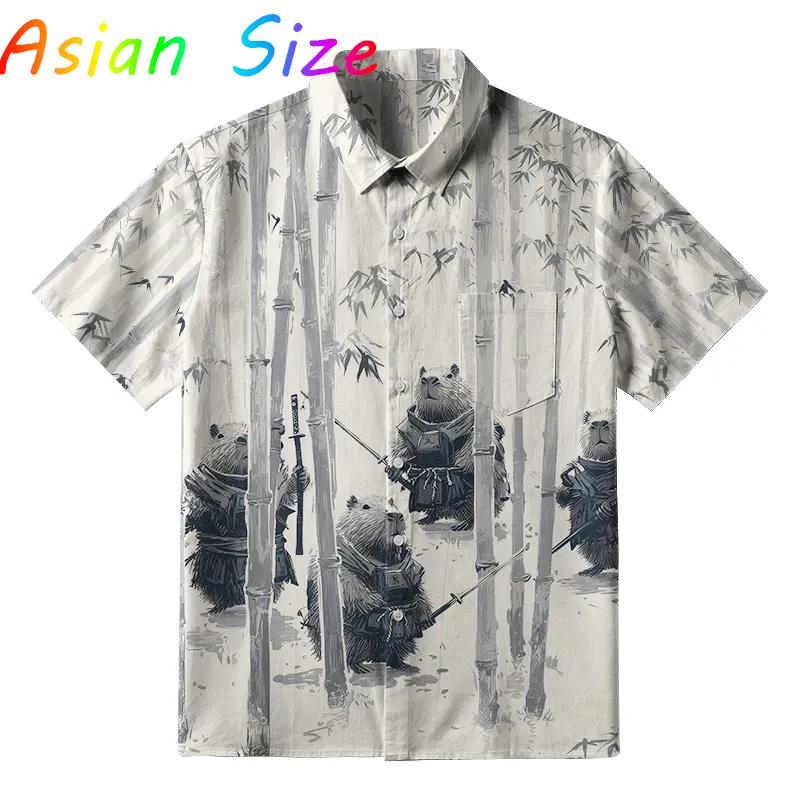 

Hawaiian Anime Capybara Men s Shirt Funny Capybaras 3D Print Lapel Single Button Beach Hawaii Shirts Unisex Y2k Camisa 2XL