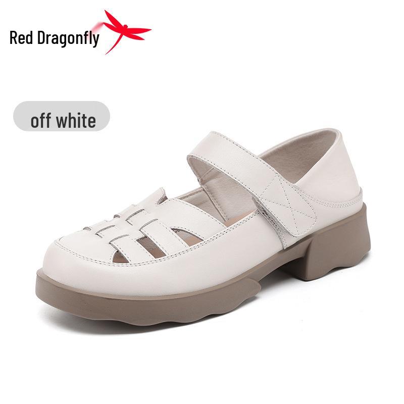 Red Dragonfly Women s 2026 Roman Thick-Soled Genuine Leather Breathable Sandals 38