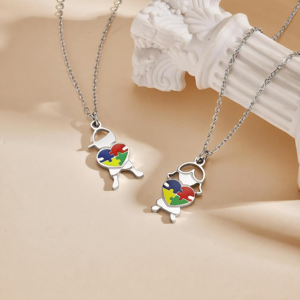 Collana a forma di puzzle a cuore in acciaio inossidabile Vnox, Ciondolo puzzle per la consapevolezza dell'autismo per ragazzi e ragazze, Gioielli alla moda Regali