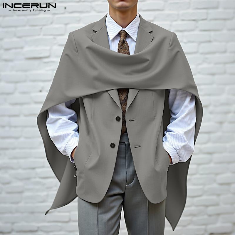 INCERUN Oversized Men Swing Collar Long Sleeve Irregular Cross Loose Thin Blazer Coats