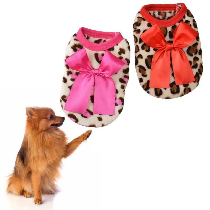 Festive Coral Fleece Pet Clothing For Small Dogs With Leopard Print Design For Winter