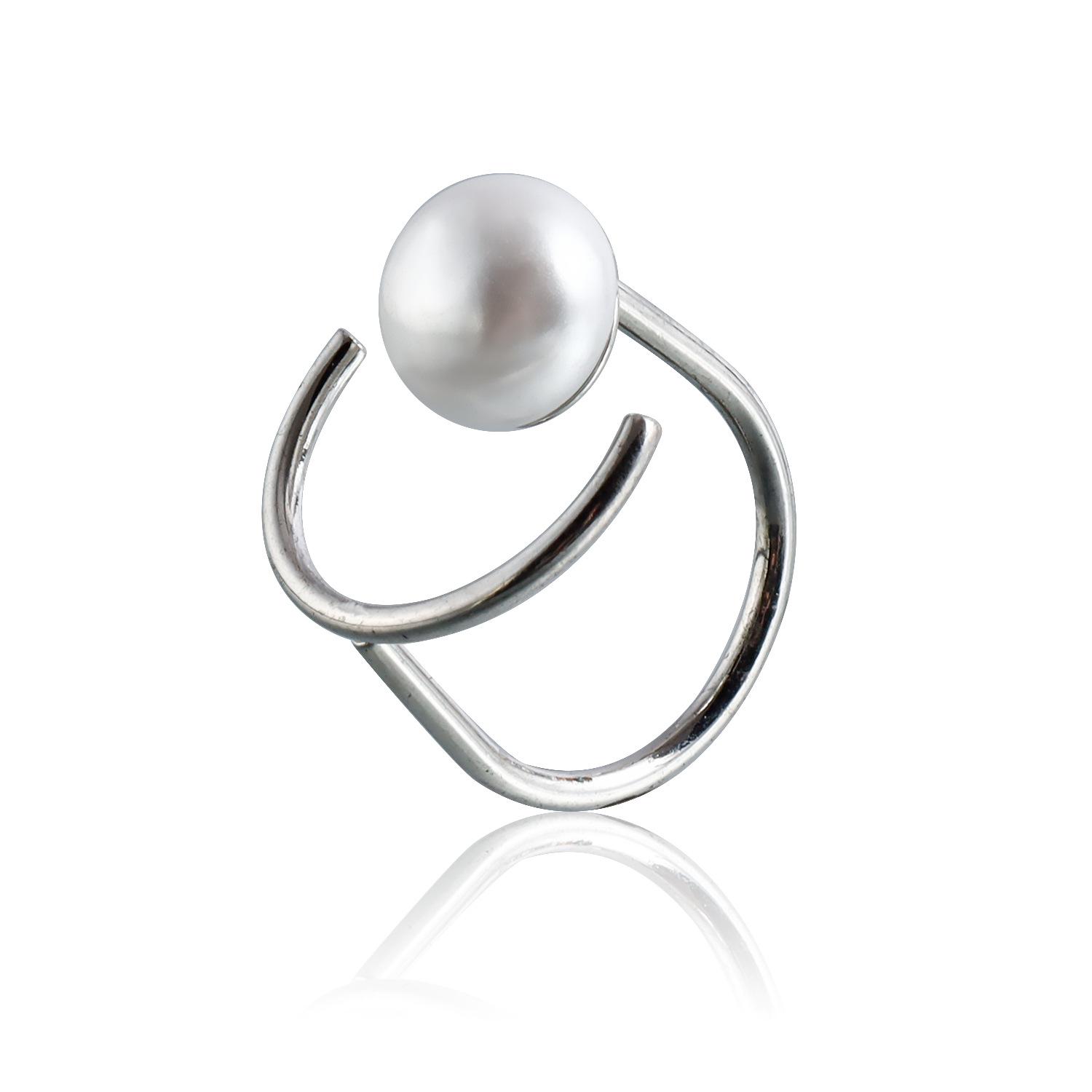 

European and American geometric opening imitation pearl ring, fashionable and versatile, cold and trendy new popular tail ring ring