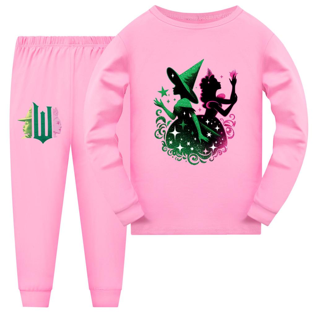 

Дитячі Дівчачі Футболка з Довгими Рукавами з Принтом Відьми Штани Піжама Одяг для Сну Спальні Комплекти 140cm рожевий