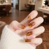 Amber Caramel Pudding Nail Stickers: Gentle, Detachable, Medium-Size Autumn/Winter Nail Art