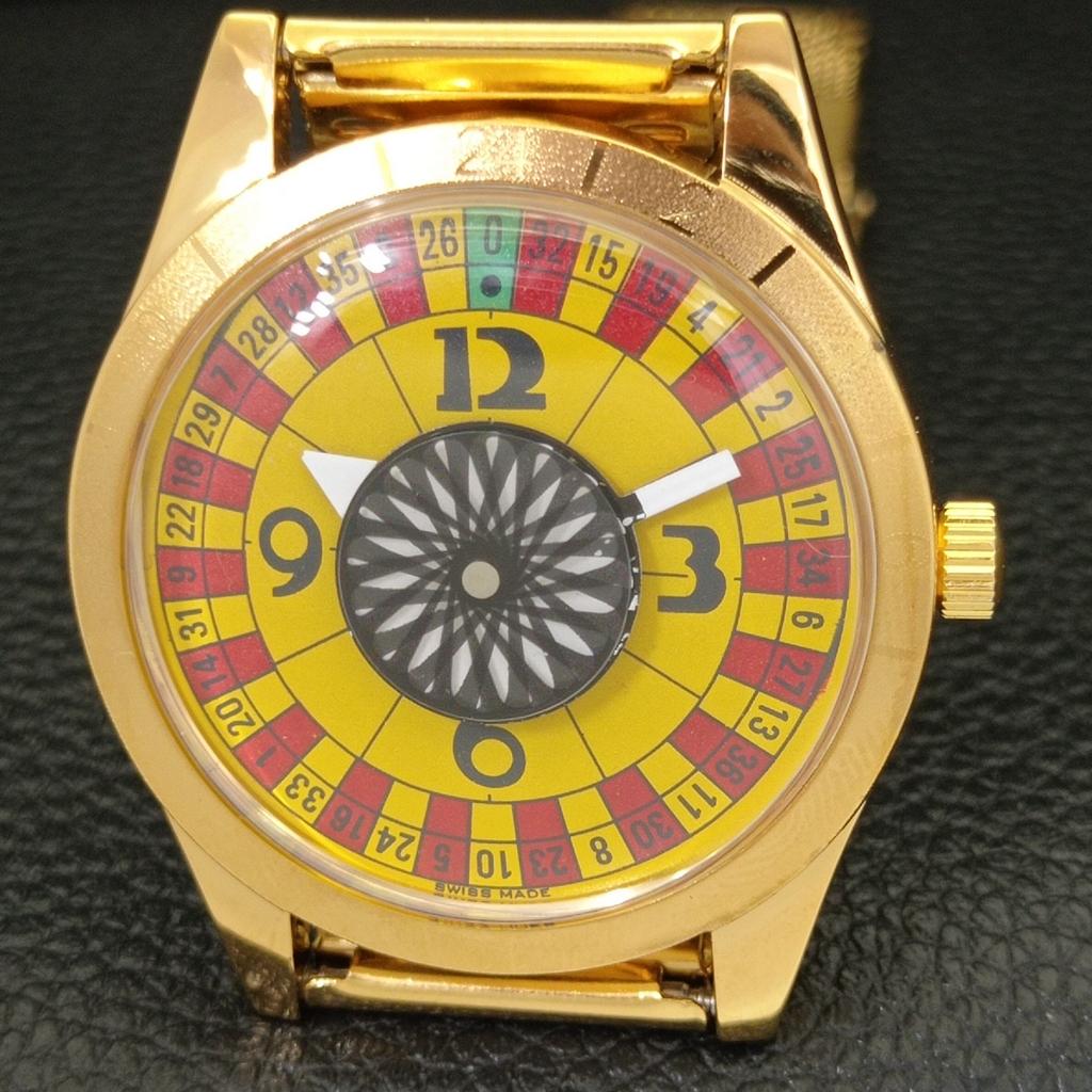VINTAGE HAND-WINDING SWISS MENS REFURBISHED ROULETTE YELLOW DIAL WATCH A701163-5 R205b-a701163
