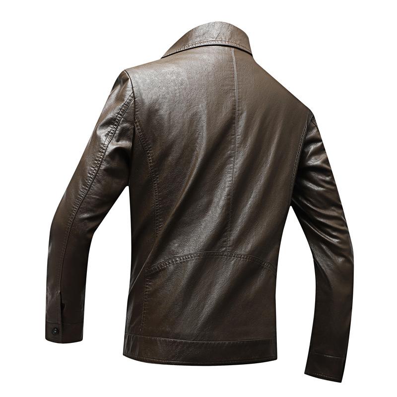 New Men's Leather Jacket Thin Velvet Multi-pocket Multi-color Lapel Middle-aged Leather Jacket Men's Motorcycle Leather Jacket Men's Clothing