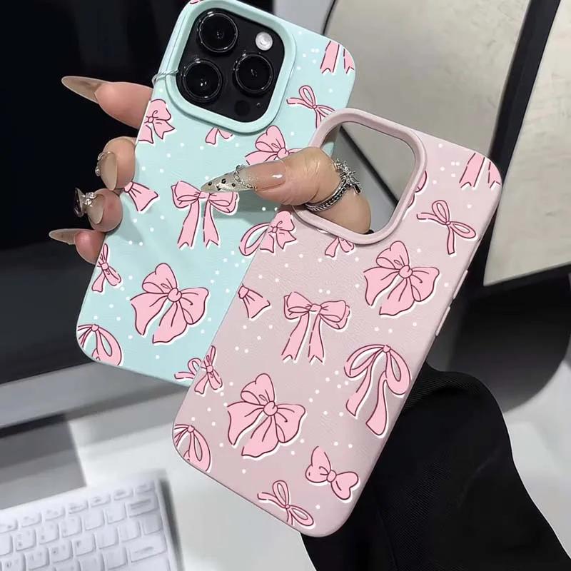 Pink bow tie mobile phone shell for iPhone 16Pro Max iPhone 16Pro iPhone 16 16Plus iPhone 11 12 13 14 15 Silicone Soft Shell