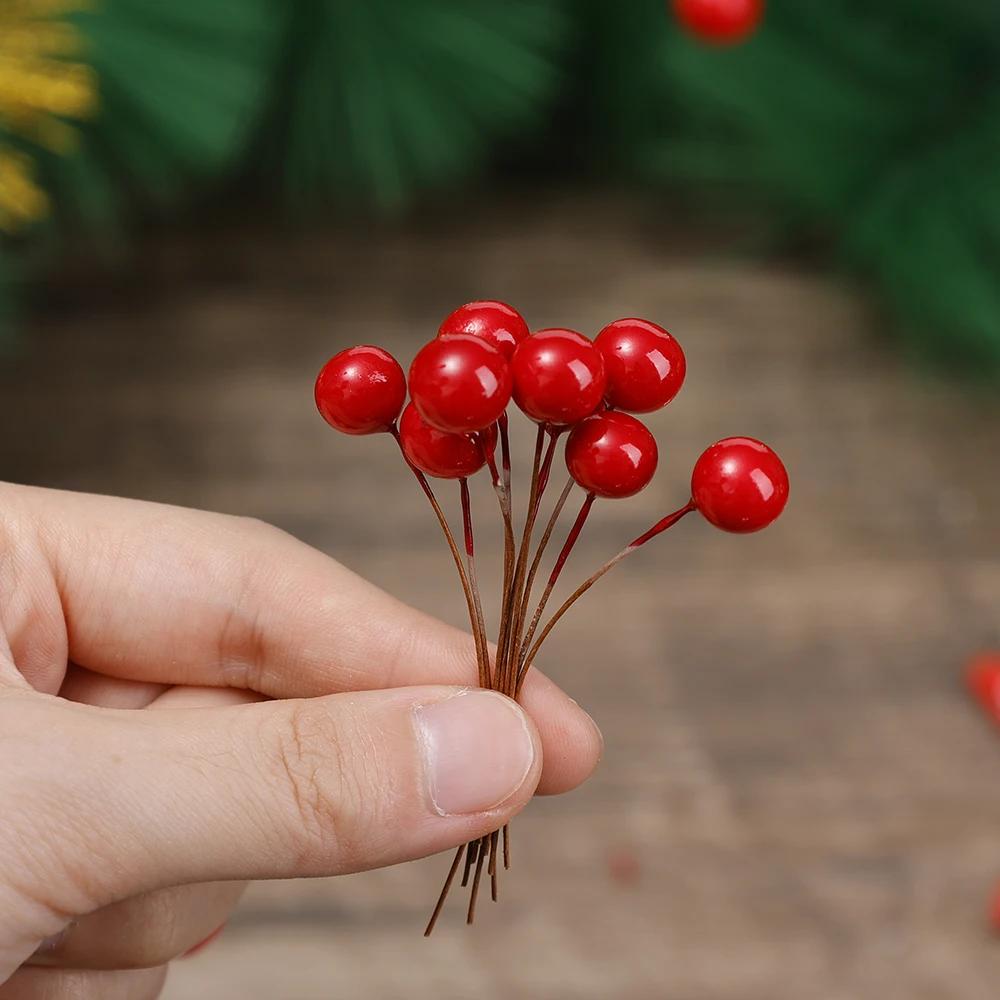 100/300Pcs Christmas Berry Red Artificial Flowers Pearl Stamens Foam Cherry Small Berries for Wedding Party DIY Home Decorations