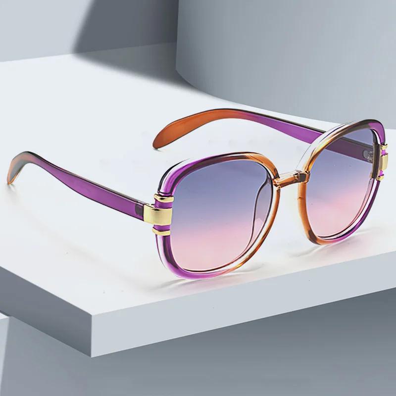 New In  Sunglasses for Women Modern Fashion Purple Orange Gradient Decorative Glasses Transparent Plastic Frame Metal
