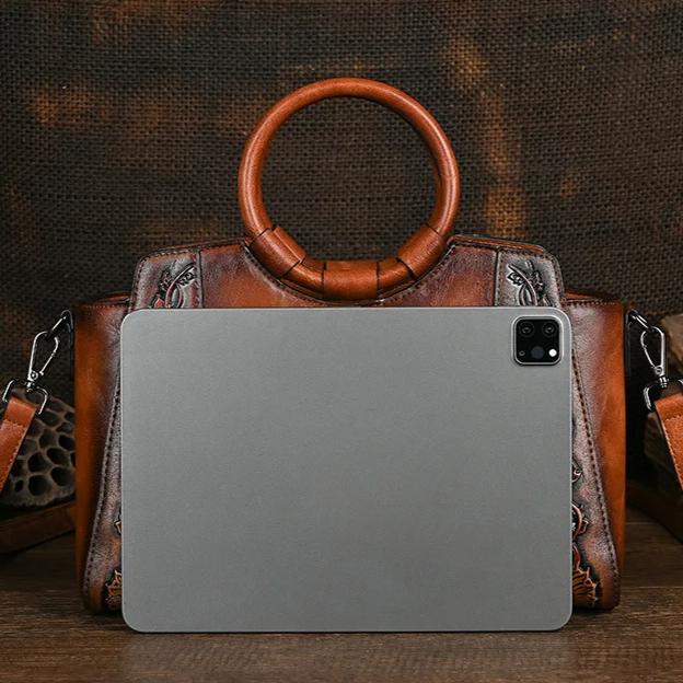 Johnature Vintage Embossed Exquisite Handbag Large Capacity Versatile Shoulder Crossbody Women's Bag