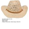 Sun Hat Natural Raffia Hand-Woven Lightweight Breathable Wide Brim Straw Hat Hollow Design Rope Decor Western Cowboy