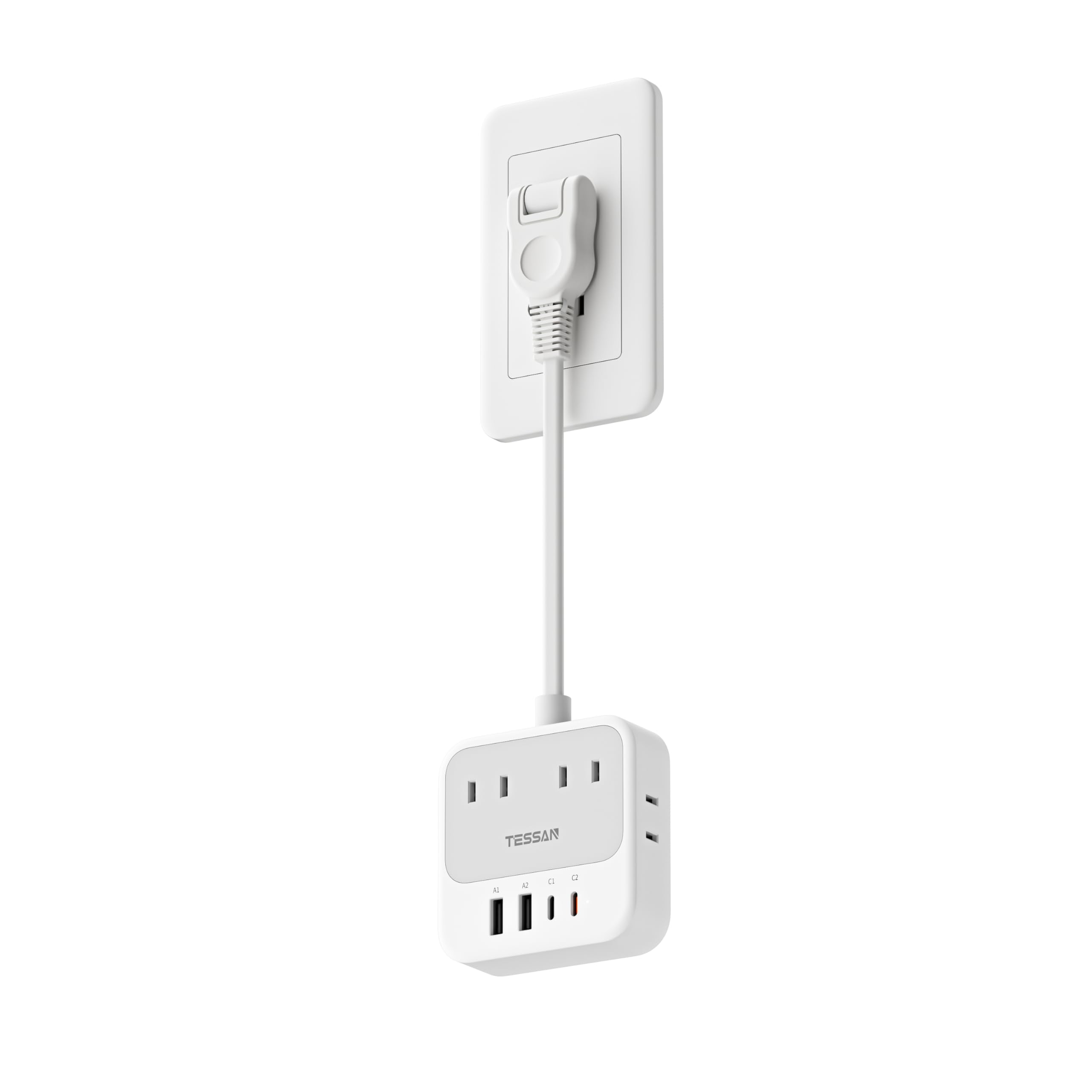 

TESSAN 20cm Ultra-Thin Extension Cord (8-in-1, 20W PD) USB Power Strip with USB Port, 4 AC Outlets (2 Type-C Ports, 2 USB-A Ports), Slim Plug, Ideal f