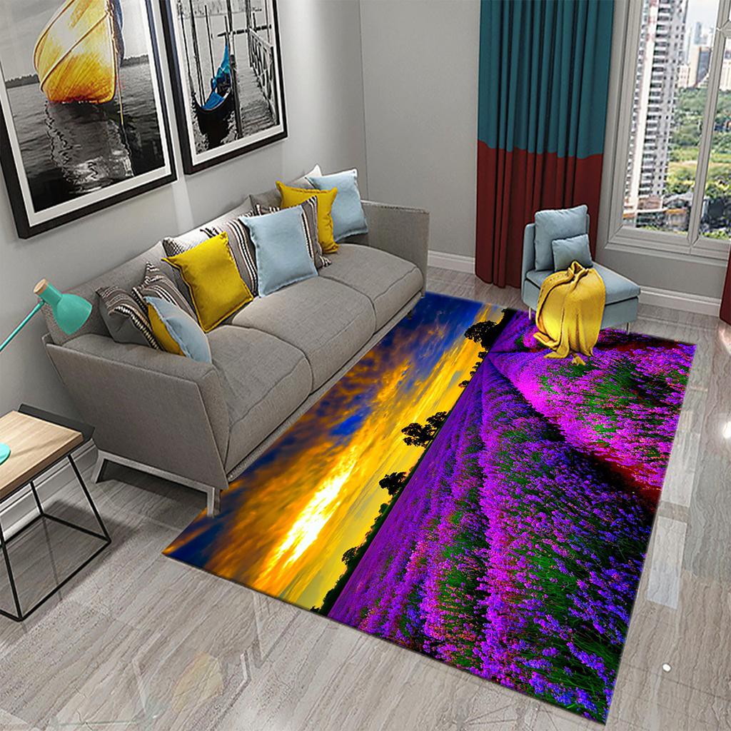 Purple Lavender Flowers Carpets Romantic Sea of Flowers Rugs for Bedroom Home Floor Rug Bathroom Entrance Doormat Non-slip Rugs