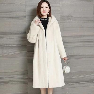 New Fashion Female Mink Faux Fur Coat Black Loose Thicken Mother's Hooded Jacket Women's Winter Warm Long Parkas Overcoat